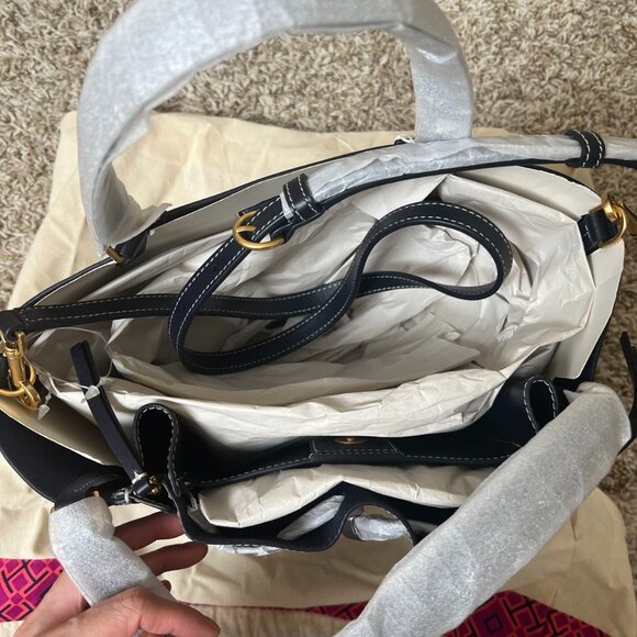 Tory Burch McGraw T Monogram Dragonfly Tote Tory Navy - Picture 6 of 10